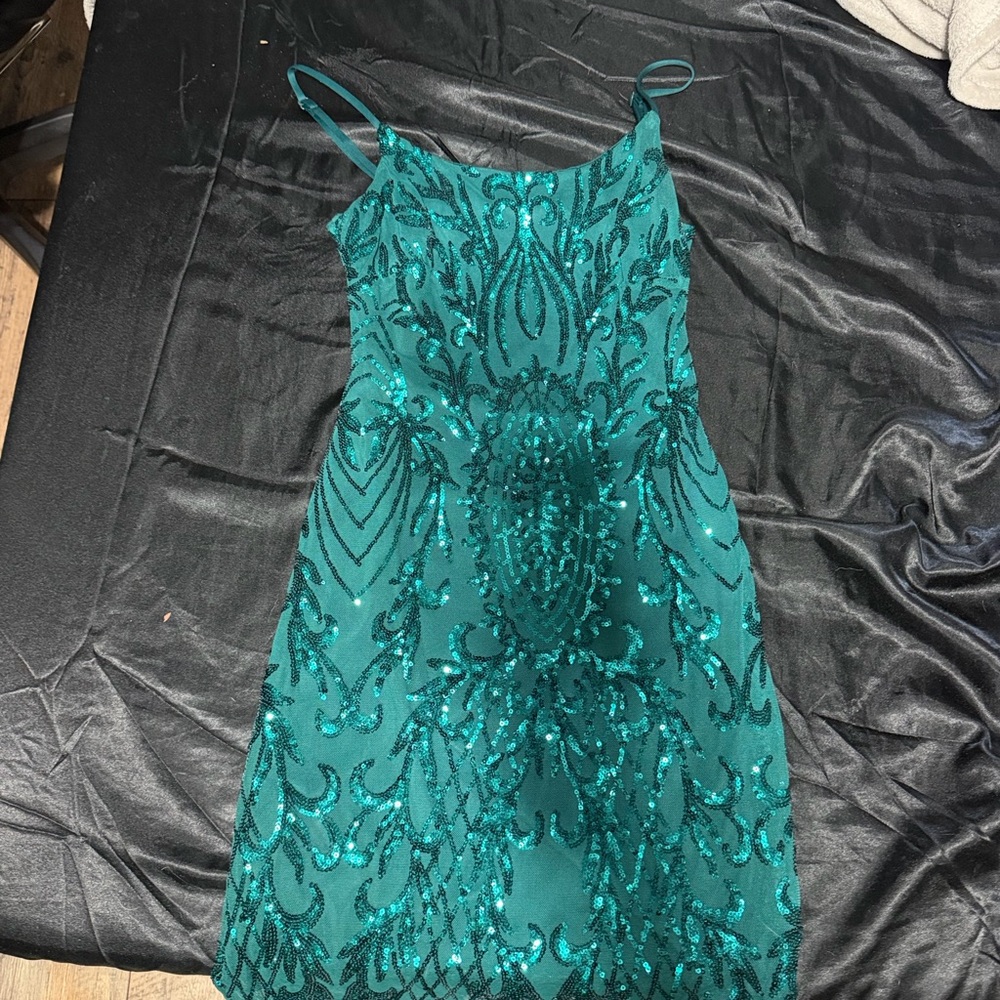 Teal Sequin Mini Dress